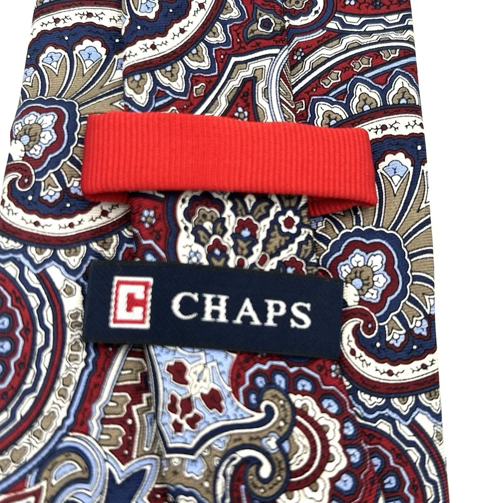 Chaps 100% Silk Hand Made Men's Neck Tie Maroon Blue Paisley 3.5 Width 58 Length